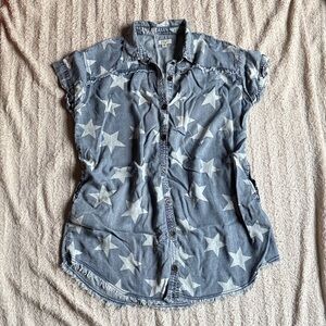 Easel Light Blue Denim stars button up dress with pockets!